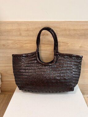 Dragon Diffusion Woven Leather Tote Bag Brown Large Handmade Shoulder Bag